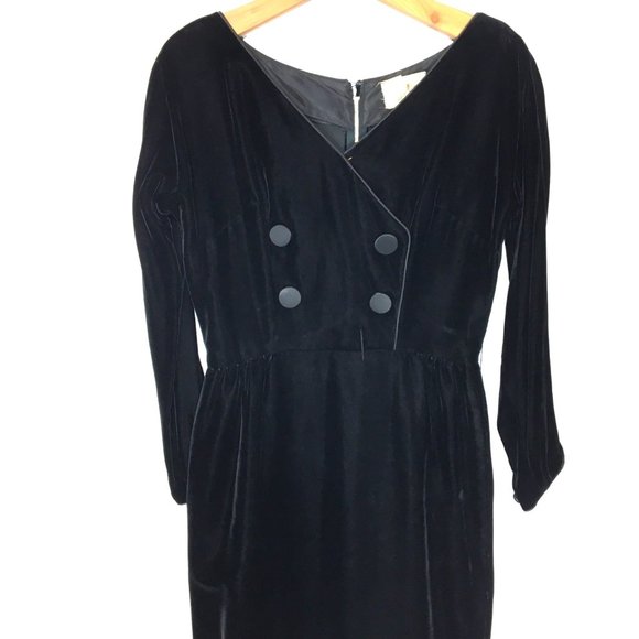 Vintage 50's Black Velvet Long Sleeve Cocktail Party Dress, LBD, 60's Wiggle - Picture 16 of 16
